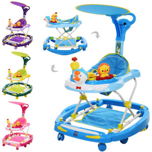 Ходунки детские Bambi  M 3665 3 в 1, с родительской ручкой и крышей